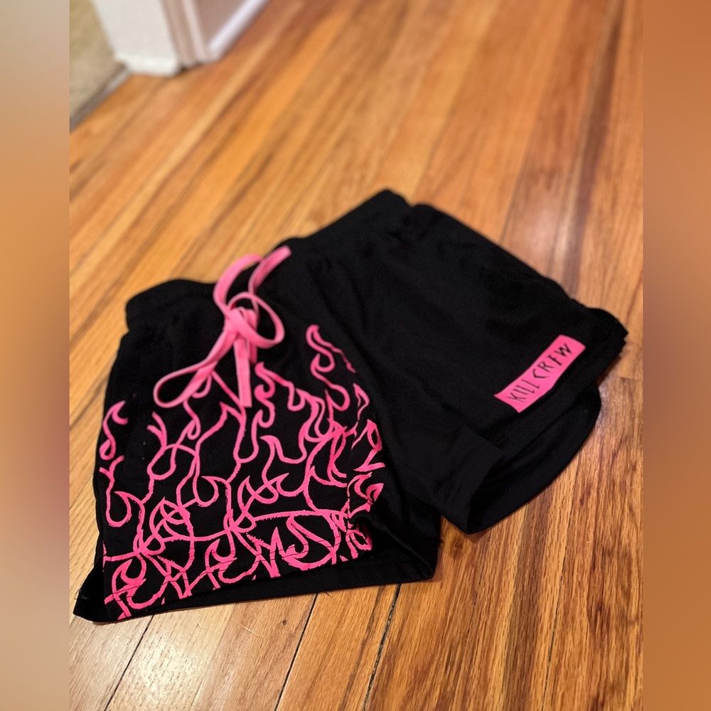 MUAY THAI FLAME SHORTS (MID THIGH CUT) - BLACK / PINK